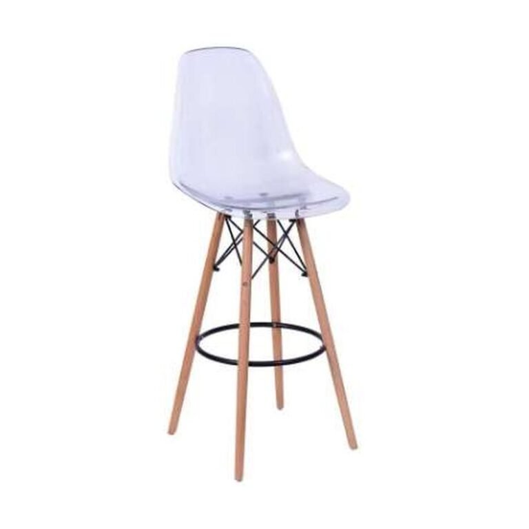 Banqueta Eiffel Pés de Madeira assento incolor (BA89) para locação em eventos — Locseven SP