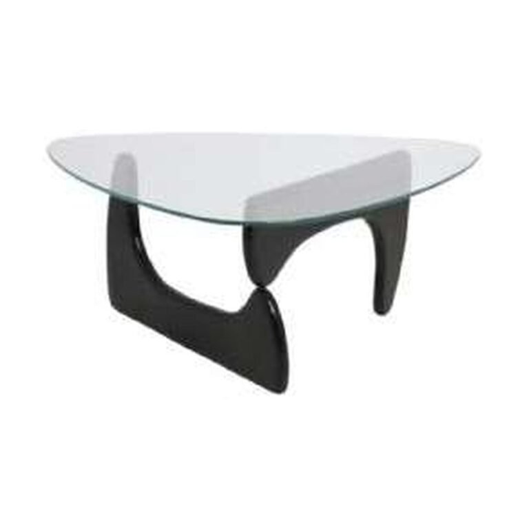 Mesa de Centro Noguchi Base Preta tampo vidro incolor (ME54) para locação em eventos — Locseven SP