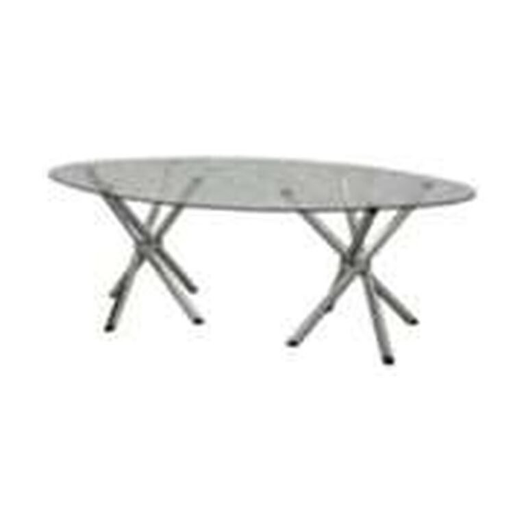 Mesa Palito Oval tampo vidro (ME88) para locação em eventos — Locseven SP